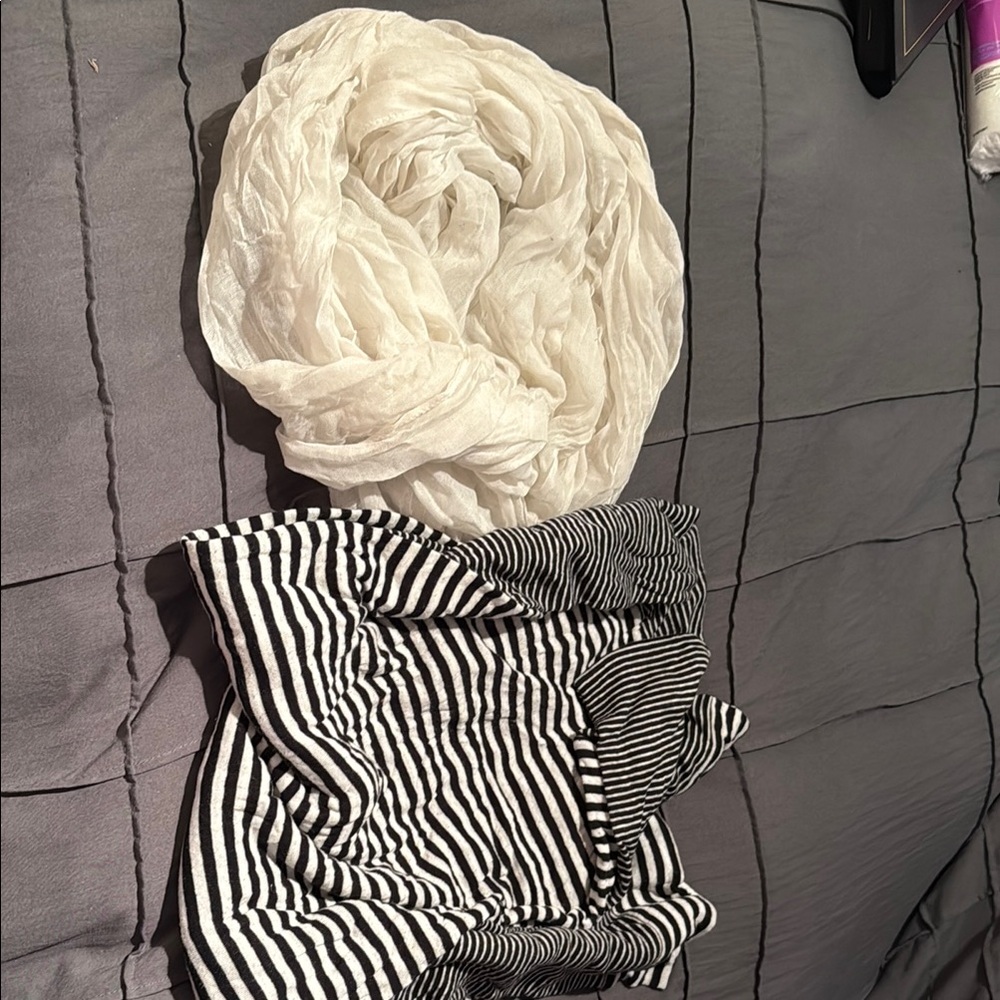White Scarf and Black Striped Top